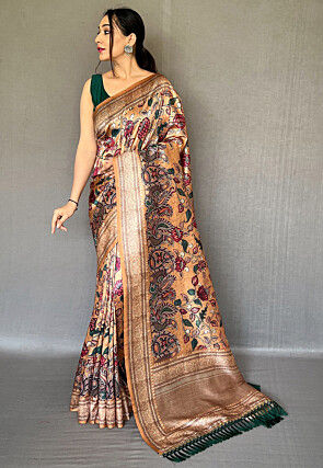 Printed Art Silk Saree in Beige