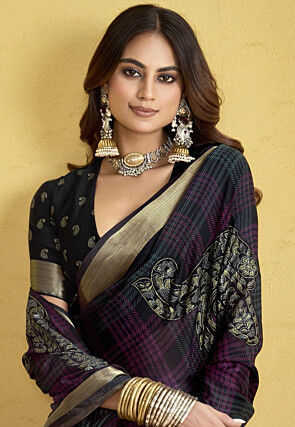 Printed Art Silk Saree in Black