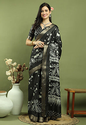 Printed Art Silk Saree in Black