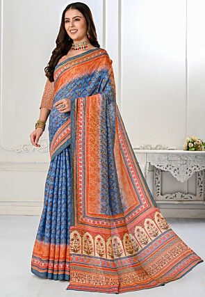 Printed Art Silk Saree in Blue