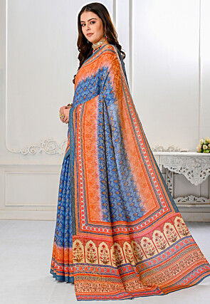 Printed Art Silk Saree in Blue