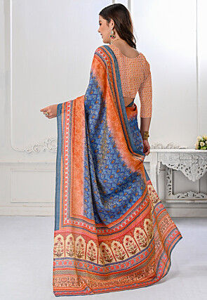 Printed Art Silk Saree in Blue