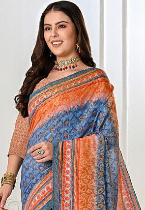 Printed Art Silk Saree in Blue