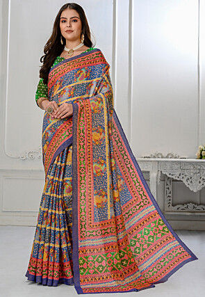 Printed Art Silk Saree in Blue