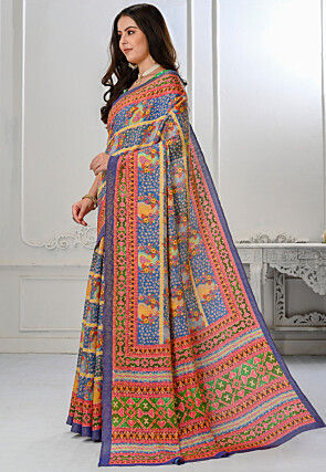 Printed Art Silk Saree in Blue