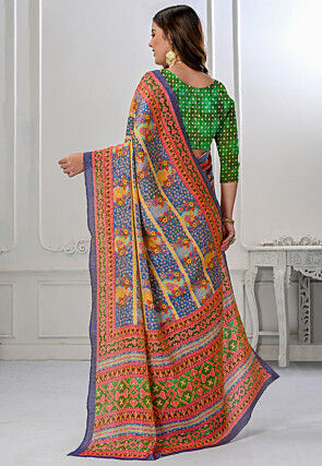 Printed Art Silk Saree in Blue