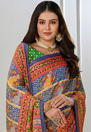 Printed Art Silk Saree in Blue