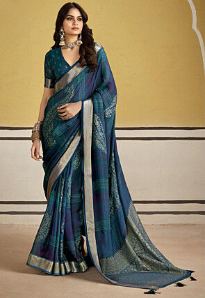 Printed Art Silk Saree in Blue