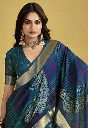 Printed Art Silk Saree in Blue