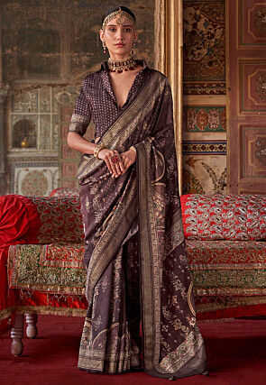 Printed Art Silk Saree in Brown