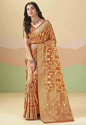 Printed Art Silk Saree in Brown