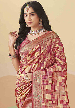 Printed Art Silk Saree in Magenta