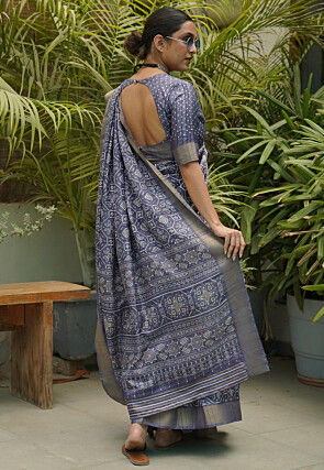 Printed Art Silk Saree in Dusty Blue
