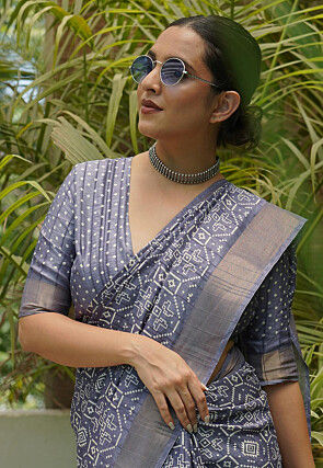 Printed Art Silk Saree in Dusty Blue