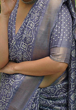 Printed Art Silk Saree in Dusty Blue