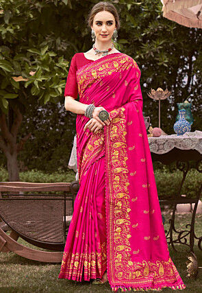 Printed Art Silk Saree in Fuchsia : SPF6630