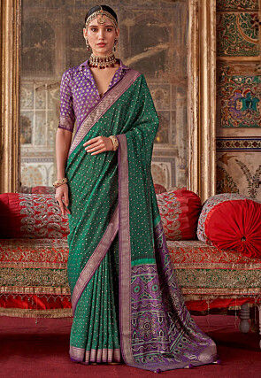 Printed Art Silk Saree in Green