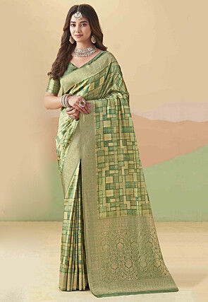 Printed Art Silk Saree in Green