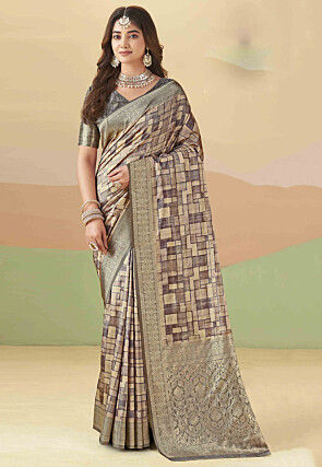 Printed Art Silk Saree in Grey
