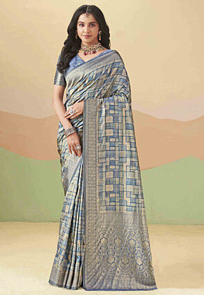 Printed Art Silk Saree in Light Blue