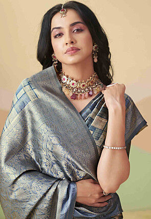 Printed Art Silk Saree in Light Blue