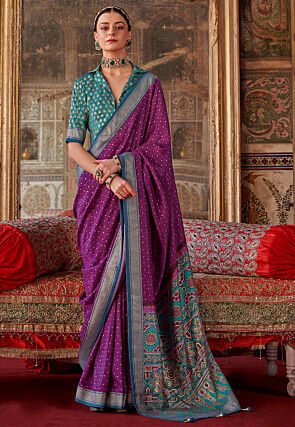 Printed Art Silk Saree in Magenta