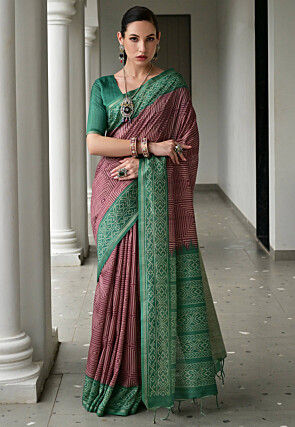 Printed Art Silk Saree in Maroon