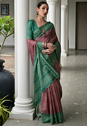 Printed Art Silk Saree in Maroon