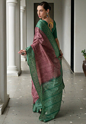 Printed Art Silk Saree in Maroon