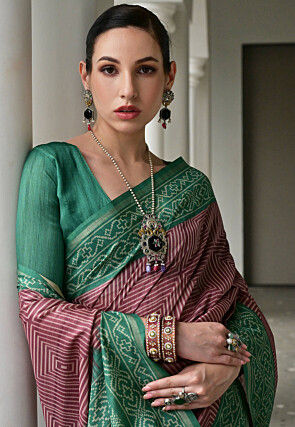 Printed Art Silk Saree in Maroon