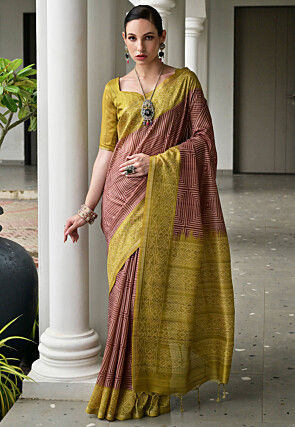 Printed Art Silk Saree in Maroon