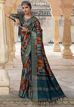 Printed Art Silk Saree in Multicolor