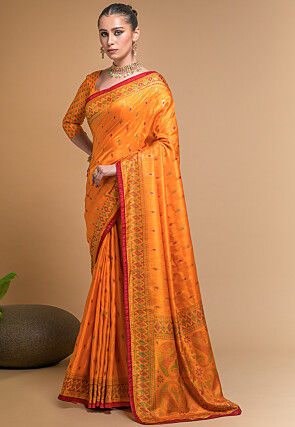 Printed Art Silk Saree in Orange