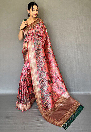 Printed Art Silk Saree in Peach