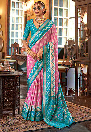 Printed Art Silk Saree in Pink