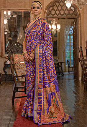 Printed Art Silk Saree in Purple