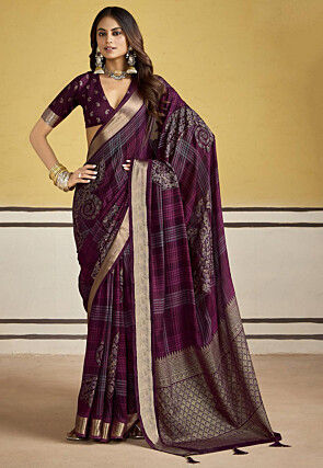 Printed Art Silk Saree in Purple
