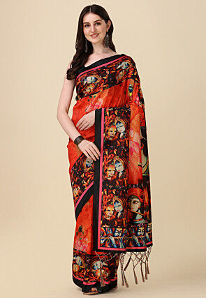 Printed Art Silk Saree in Red