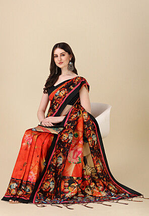 Printed Art Silk Saree in Red