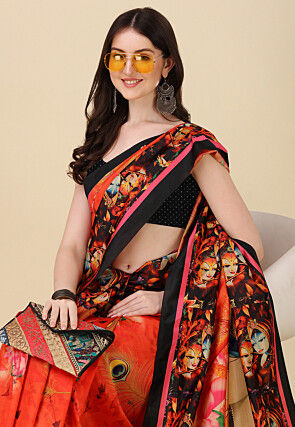 Printed Art Silk Saree in Red