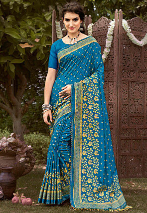 Half N Half Art Silk Saree in Royal Blue : SRFA1438