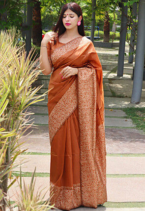 Printed Art Silk Saree in Rust