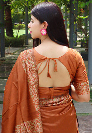 Printed Art Silk Saree in Rust