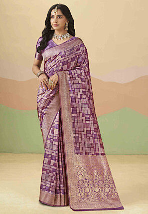 Printed Art Silk Saree in Violet