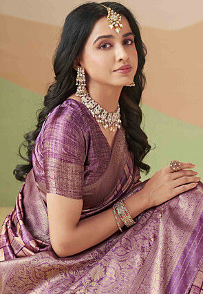 Printed Art Silk Saree in Violet