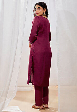 Printed Art Silk Straight Kurta Set in Wine