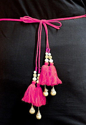 Printed Bhagalpuri Silk Adjustable Waist Belt in Dark Beige