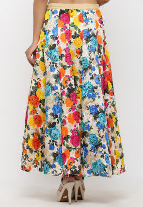 Printed Bhagalpuri Silk Long Skirt in Multicolor