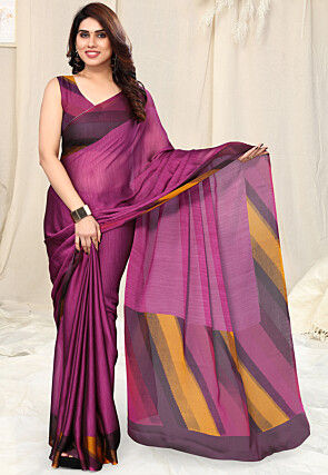 Printed Border Chiffon Saree in Magenta