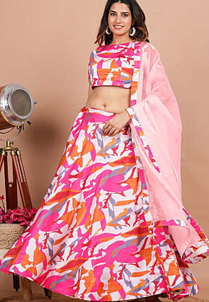 Printed Border Organza Dupatta in Light Red